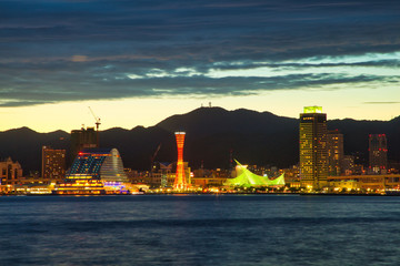 Fototapeta na wymiar Night View of City of Kobe and port tower