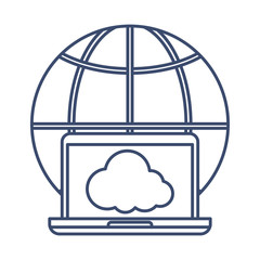 open laptop with icons of online education, line style icon