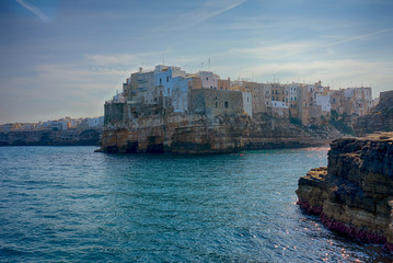 Naklejka premium View At Ancient City Hanging On The Cliffs of Polignano a Mare, Apulia, Italy