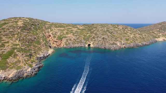 Aerial view of boats in the Mediterranean sea, Crete, Greece