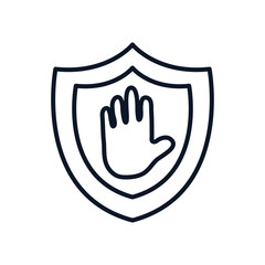 stop covid19 concept, shield with stop hand icon, line style