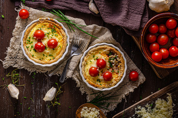 Homemade cheese quiche with garlic
