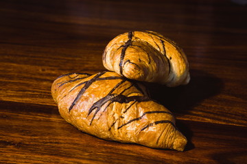 Chocolate Croissants on a breakfast table