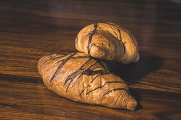 Chocolate Croissants on a breakfast table