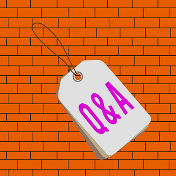 Text sign showing Q And A. Business photo text a period of time or an occasion when someone answers questions Label rectangle empty badge attached string colorful background tag small