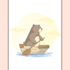 illustration of bear on a wooden boat