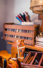 Aged effect - A clean out - tidying up of clutter and collections of keepsakes and memories. Background, conceptual