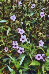 The bush of the purple spittoon flower Illustrations creates an impressionist style of painting.