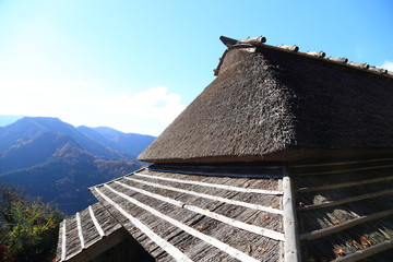 Japanese traditional old thathed roof farmhouse in togenkyo-iya, tokushima Japan