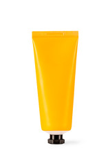 Sunscreen cream tube isolated on white background.