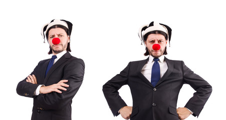 Funny clown businessman isolated on the white background