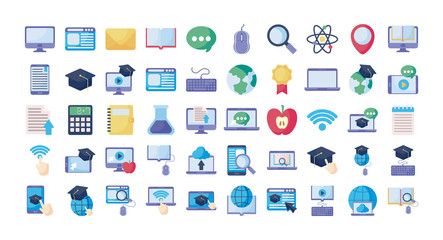 set of icons online education, education technology