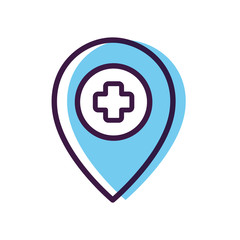 healthcare concept, location pin with medicine cross icon, line color style