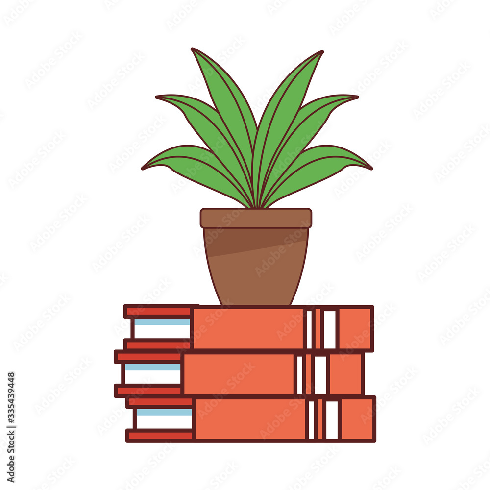 Poster houseplant in pile books home decoration