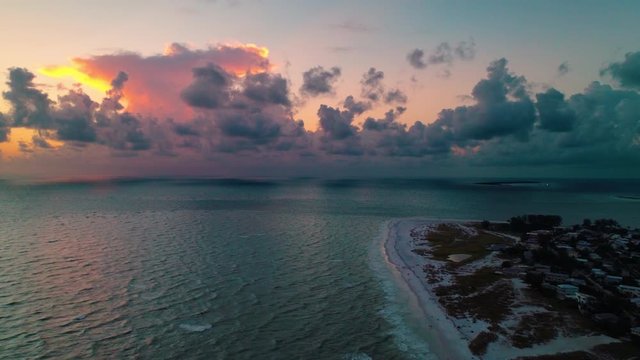 Sunset over the Gulf of Mexico seen from a drone at Anna Maria Island Florida