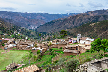 Fototapeta na wymiar Panoramic view of Tarmatambo town with the mountains in the background in Tarma, Junin Region, Peru
