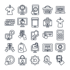 shopping bags and shopping online icon set, line style
