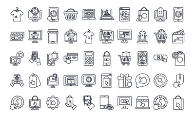 shopping online icon set, line style