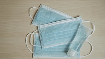 (covid-19)Coronavirus prevention medical surgical masks and hand sanitizer prevent virus and plague infection