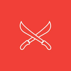 Sword Cross Line Icon On Red Background. Red Flat Style Vector Illustration