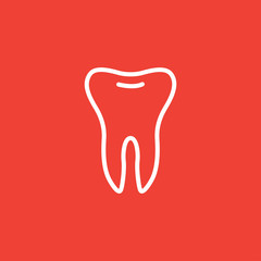 Tooth Line Icon On Red Background. Red Flat Style Vector Illustration