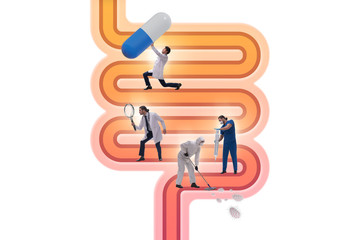 Doctors treating intestines illness - medical illustration