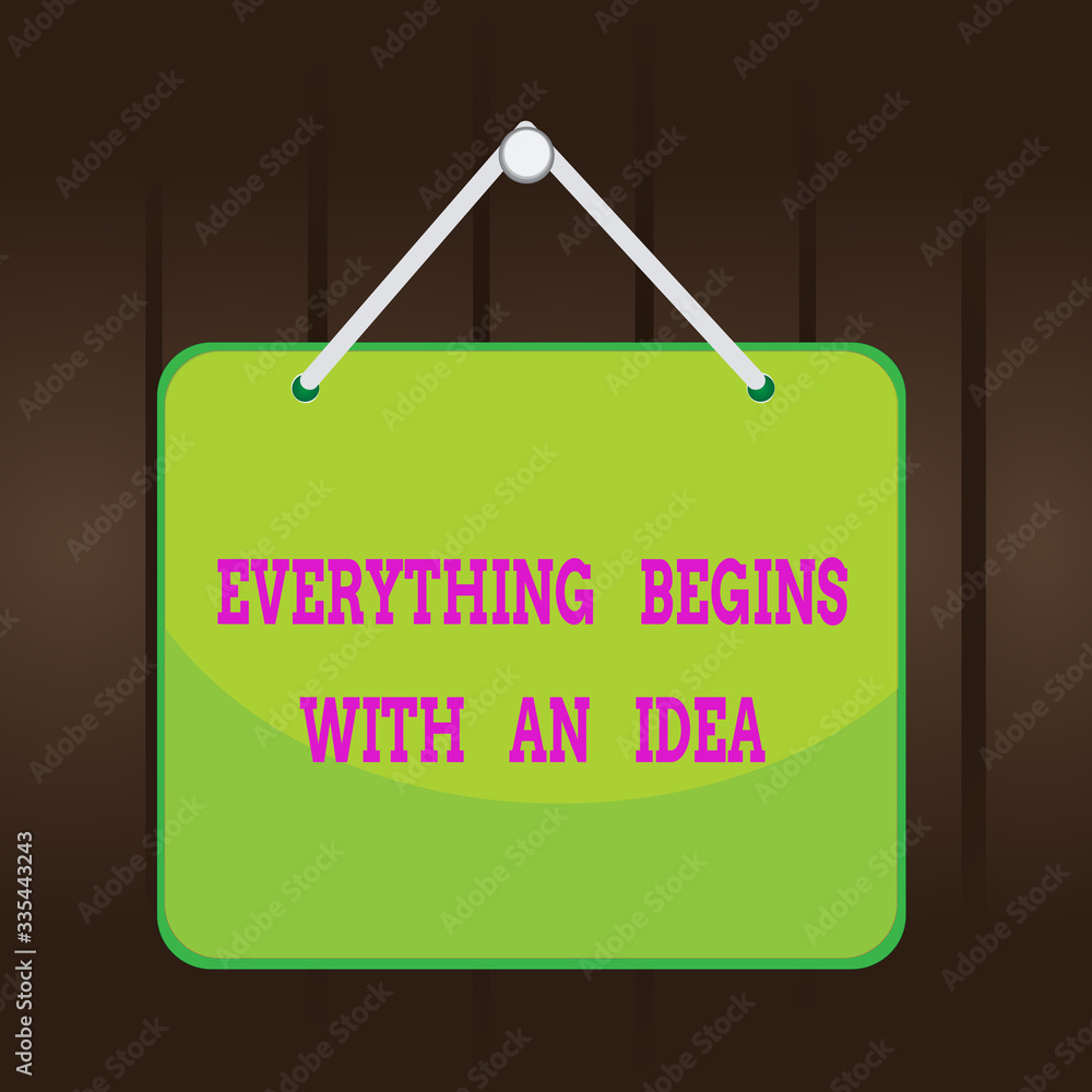 Poster writing note showing everything begins with an idea. business concept for steps you take to turn an 