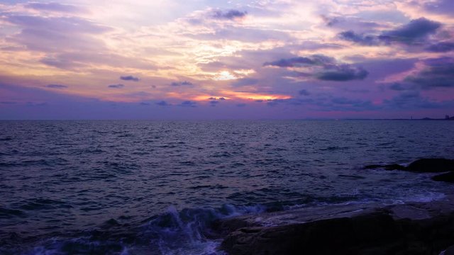 Tropical beach at beautiful sunset. Nature background. Jom Tien beach Pattaya Thailand