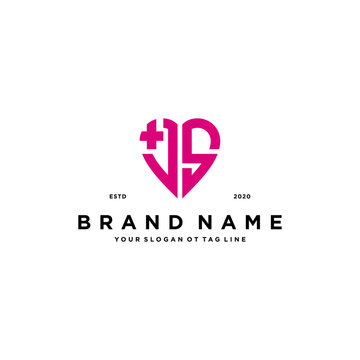 letters JS and love logo design vector t