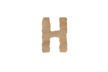 Alphabet letter font isolated over white background. English flat brown torn paper character H