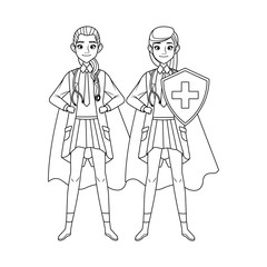 Fototapeta na wymiar super female doctors with hero cloak and shield vs covid19