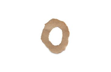 Alphabet letter font isolated over white background. English flat brown torn paper character O