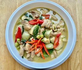 Thai green curry soup with chicken