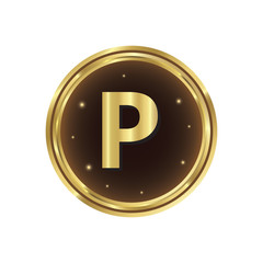 P letter gold coin vector icon