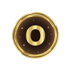 Gold coin with letter O vector icon