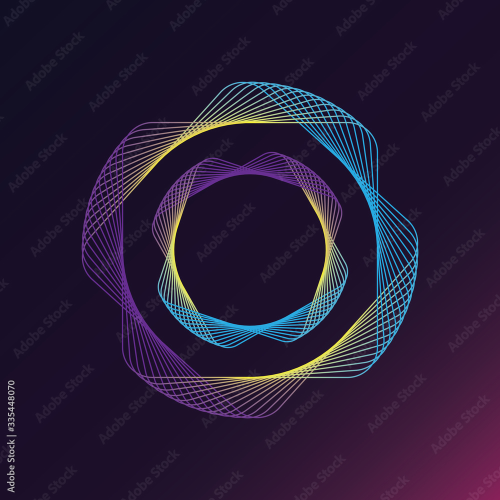 Poster wave of many colored lines circle frame. creative line art. design elements created using the blend 