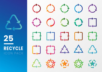 set of Recycle icon logo with flat style, simple star shape arrow design illustration vector isolated on grey background.
