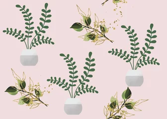 Printed kitchen splashbacks Plants in pots Seamless Pattern Floral Illustration