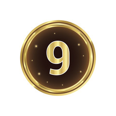 9 Number Circular Vector Gold Web Icon Button