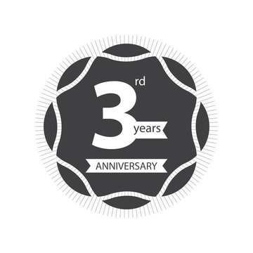 3rd year anniversary retro vector emblem isolated template