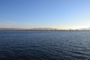 On the shore of the Zhigulevsky sea-the water area of the Volga above the Volga HPP named after Lenin