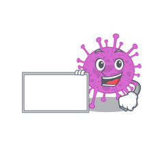 Avian coronavirus cartoon character design style with board