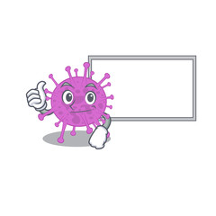 Humorous avian coronavirus cartoon design Thumbs up bring a white board