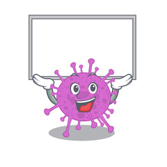Mascot design of avian coronavirus lift up a board