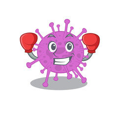 A sporty boxing athlete mascot design of avian coronavirus with red boxing gloves