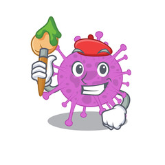 A creative avian coronavirus artist mascot design style paint with a brush
