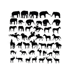 Deer, Horse and Elephant Silhouettes, art vector design