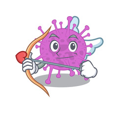 Avian coronavirus in cupid cartoon character with arrow and wings