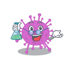 Avian coronavirus smart Professor Cartoon design style working with glass tube