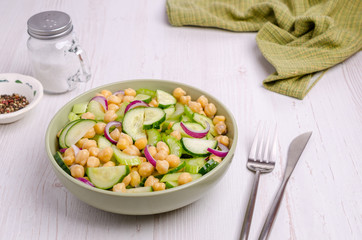 Salad raw vegetables with chickpeas